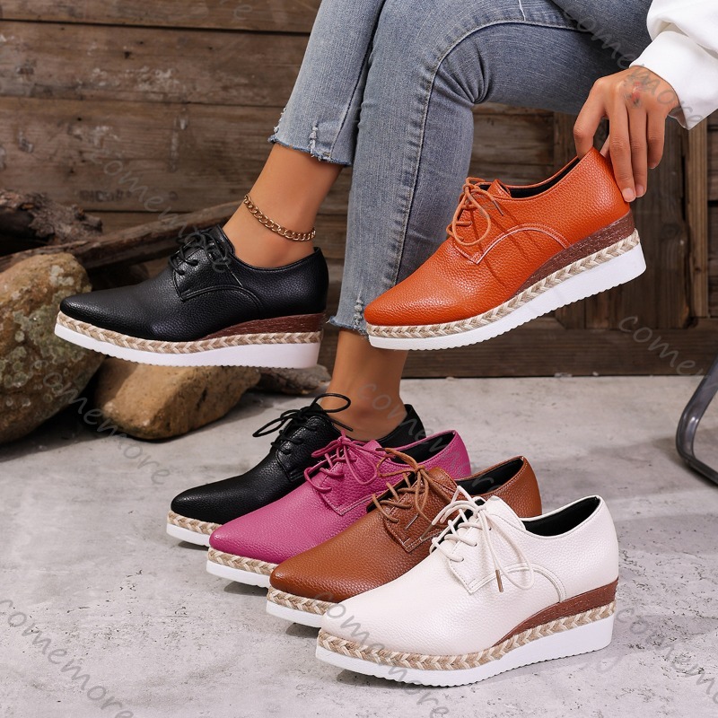 Wedge Espadrille Women - Skórzane sznurowane damskie oksfordki na koturnie,