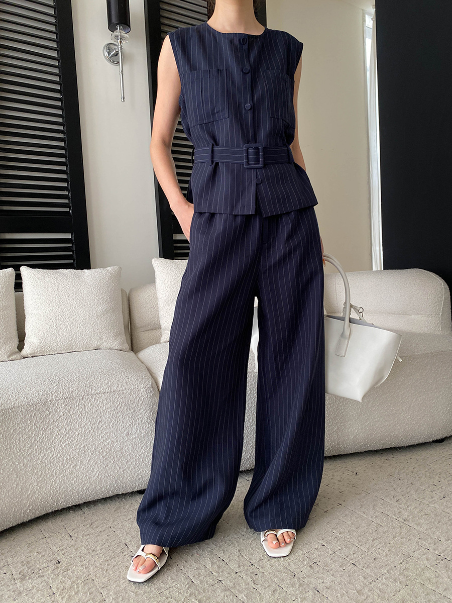 Linen Pant Wide - Letni damski zestaw: bluzka bez rękawów