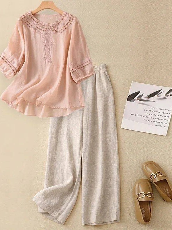 Linen Pant Wide - Luksusowy zestaw z bawełny i lnu