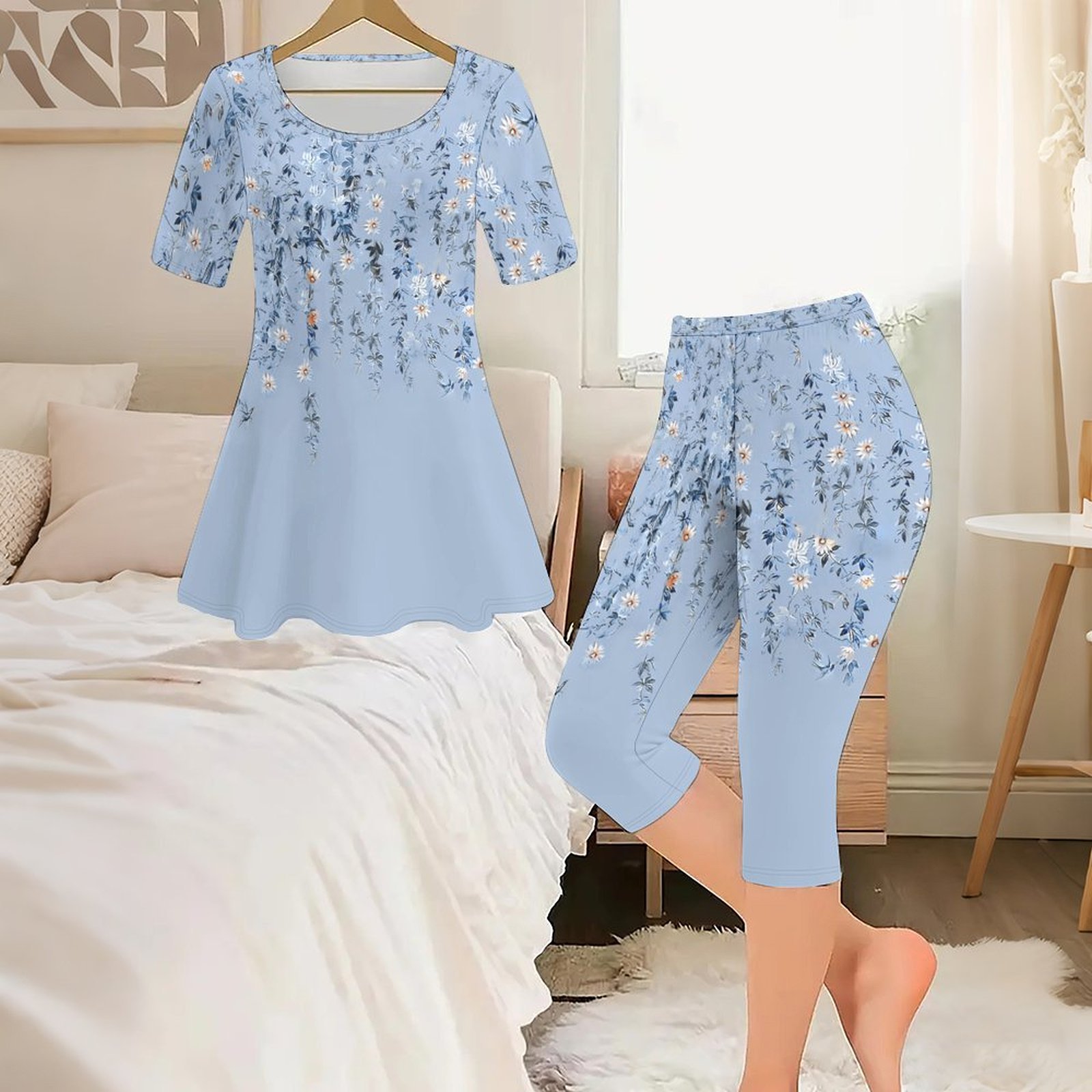 Romper Floral Print - 2-częściowy zestaw damski w stylu vintage