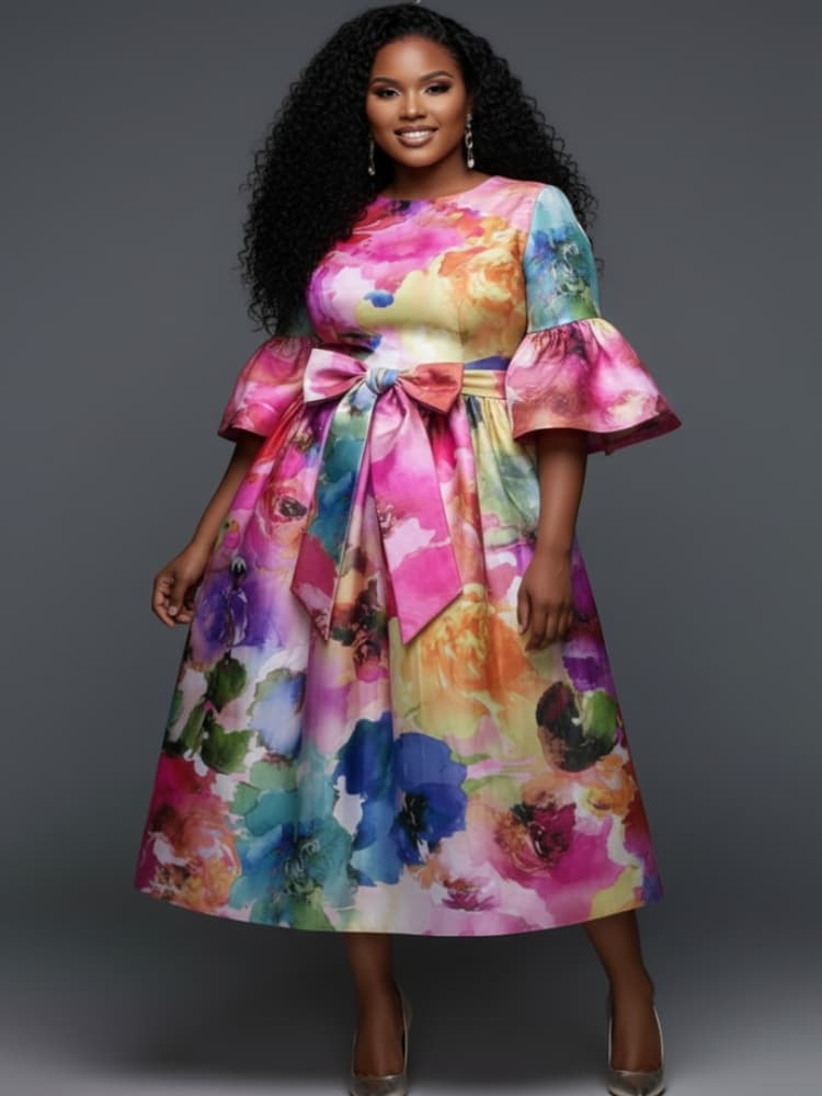 Sukienka midi plus size z okrą – Midi Skirt Floral recenzja i cena