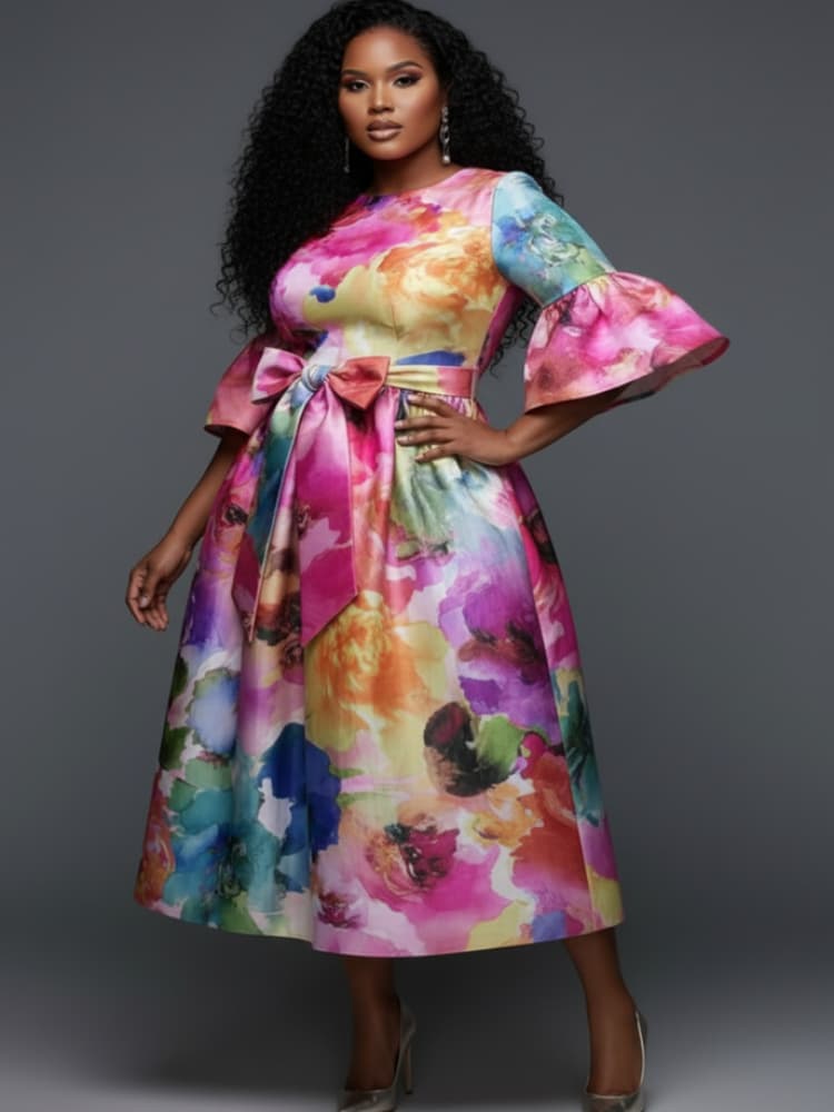 Sukienka midi plus size z okrą – Midi Skirt Floral recenzja i cena