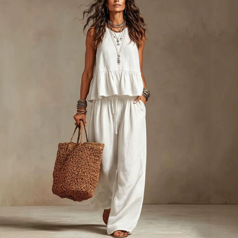Damski letni komplet z bawełny – Linen Pant Wide recenzja i cena